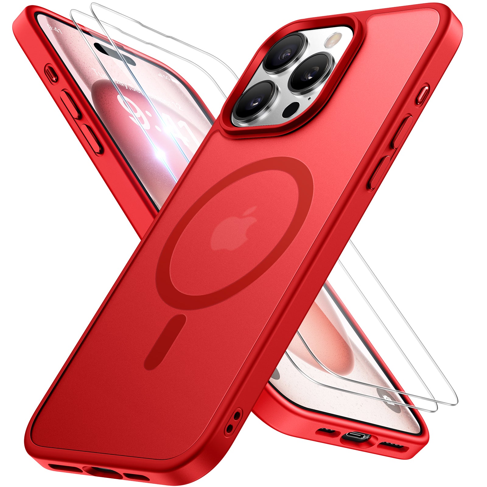 Miracase Magnetic Series for iPhone 15 Pro Max Case [Compatible with MagSafe] [with 2X Screen Protectors] Military-Grade Protection, Anti-Fingerprint, Slim Phone Case for iPhone 15 Pro Max