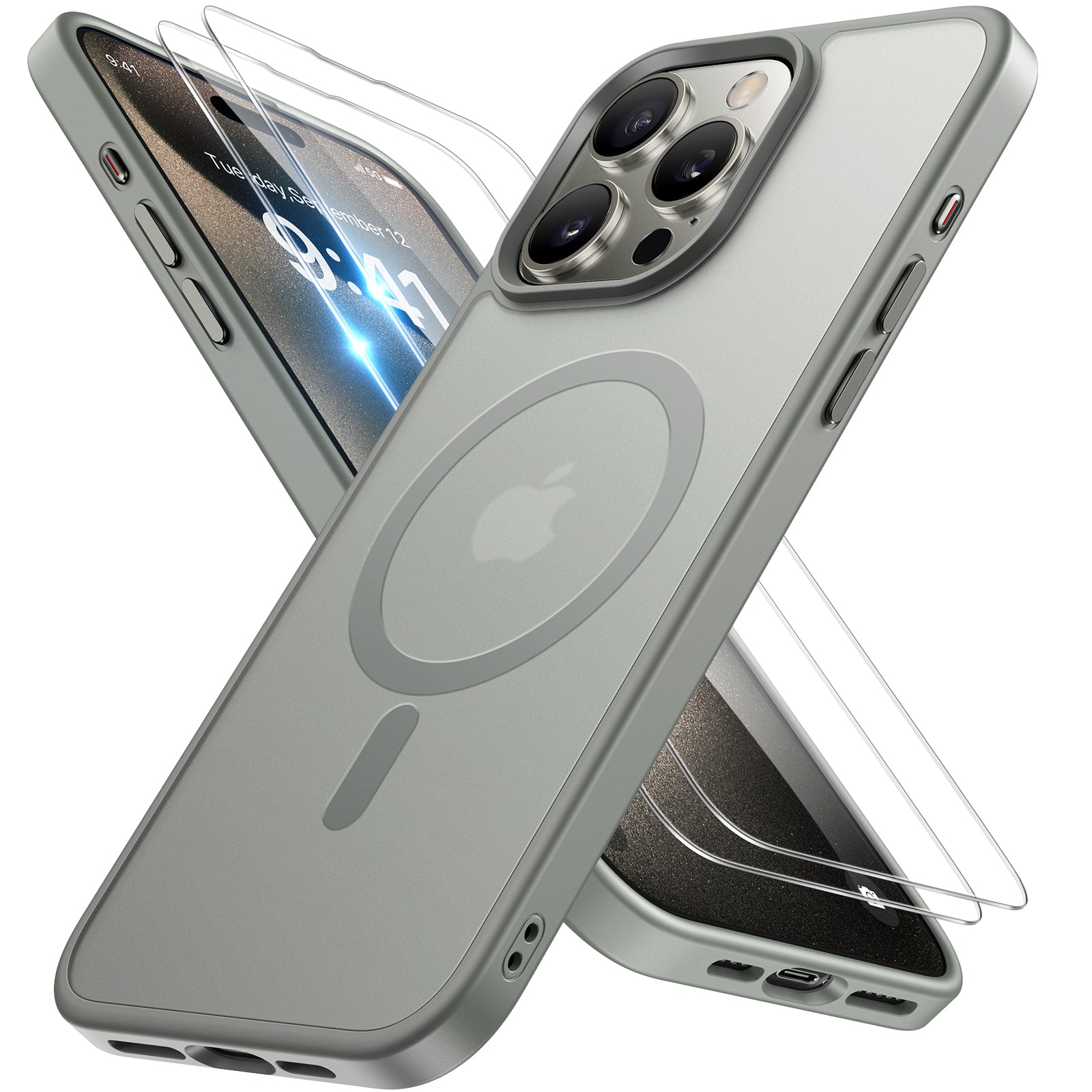 Miracase Magnetic Series for iPhone 15 Pro Max Case [Compatible with MagSafe] [with 2X Screen Protectors] Military-Grade Protection, Anti-Fingerprint, Slim Phone Case for iPhone 15 Pro Max