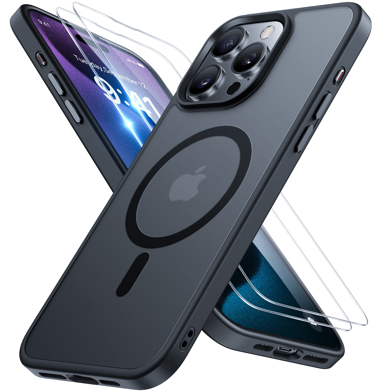 Miracase Magnetic Series for iPhone 15 Pro Max Case [Compatible with MagSafe] [with 2X Screen Protectors] Military-Grade Protection, Anti-Fingerprint, Slim Phone Case for iPhone 15 Pro Max