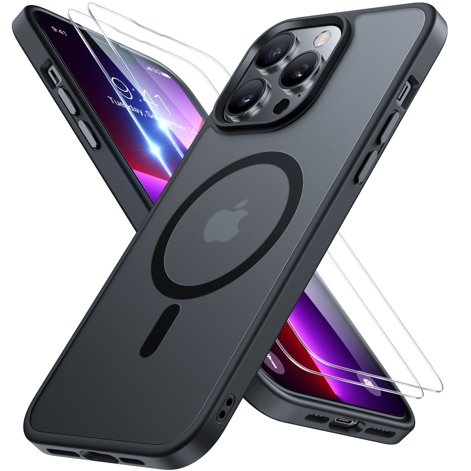 Miracase Magnetic Series for iPhone 13 Pro Max Case [Compatible with MagSafe] [with 2X Screen Protectors] Military-Grade Protection, Anti-Fingerprint, Slim Phone Case for iPhone 13 Pro Max