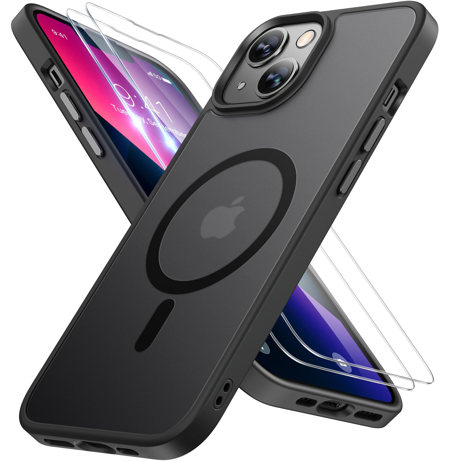 Miracase Magnetic Series for iPhone 13 Case [Compatible with MagSafe] [with 2X Screen Protectors] Military-Grade Protection, Anti-Fingerprint, Slim Design Phone Case for iPhone 13