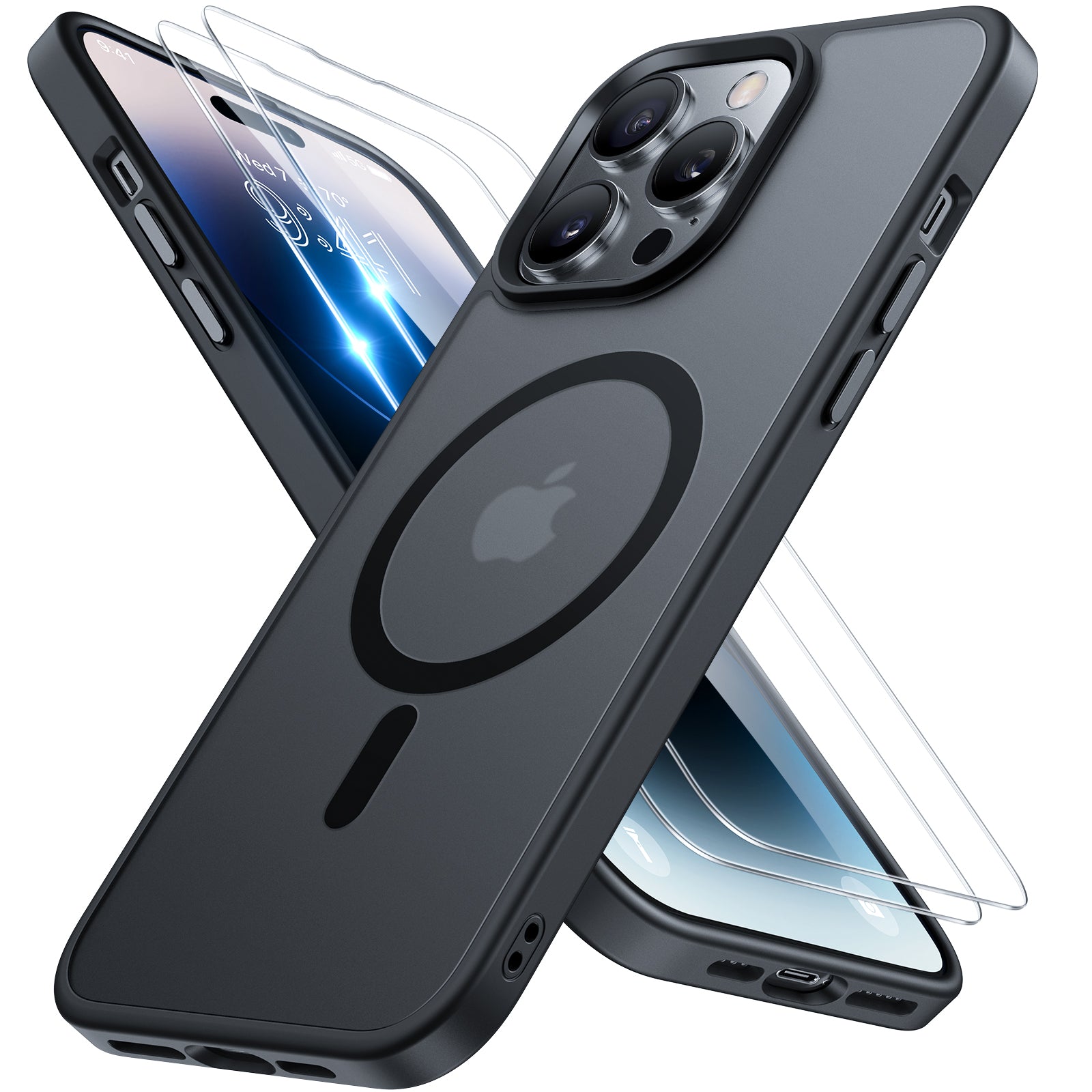 Miracase Magnetic Series for iPhone 14 Pro Case [Compatible with MagSafe] [with 2X Screen Protectors] Military-Grade Protection, Anti-Fingerprint, Slim Phone Case for iPhone 14 Pro