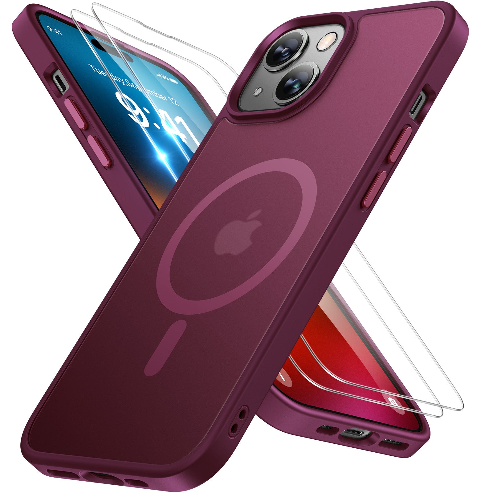 Miracase Magnetic Series for iPhone 15 Case [with 2X Screen Protectors] [Compatible with MagSafe] Military-Grade Protection, Anti-Fingerprint, Magnetic Phone Case for iPhone 15