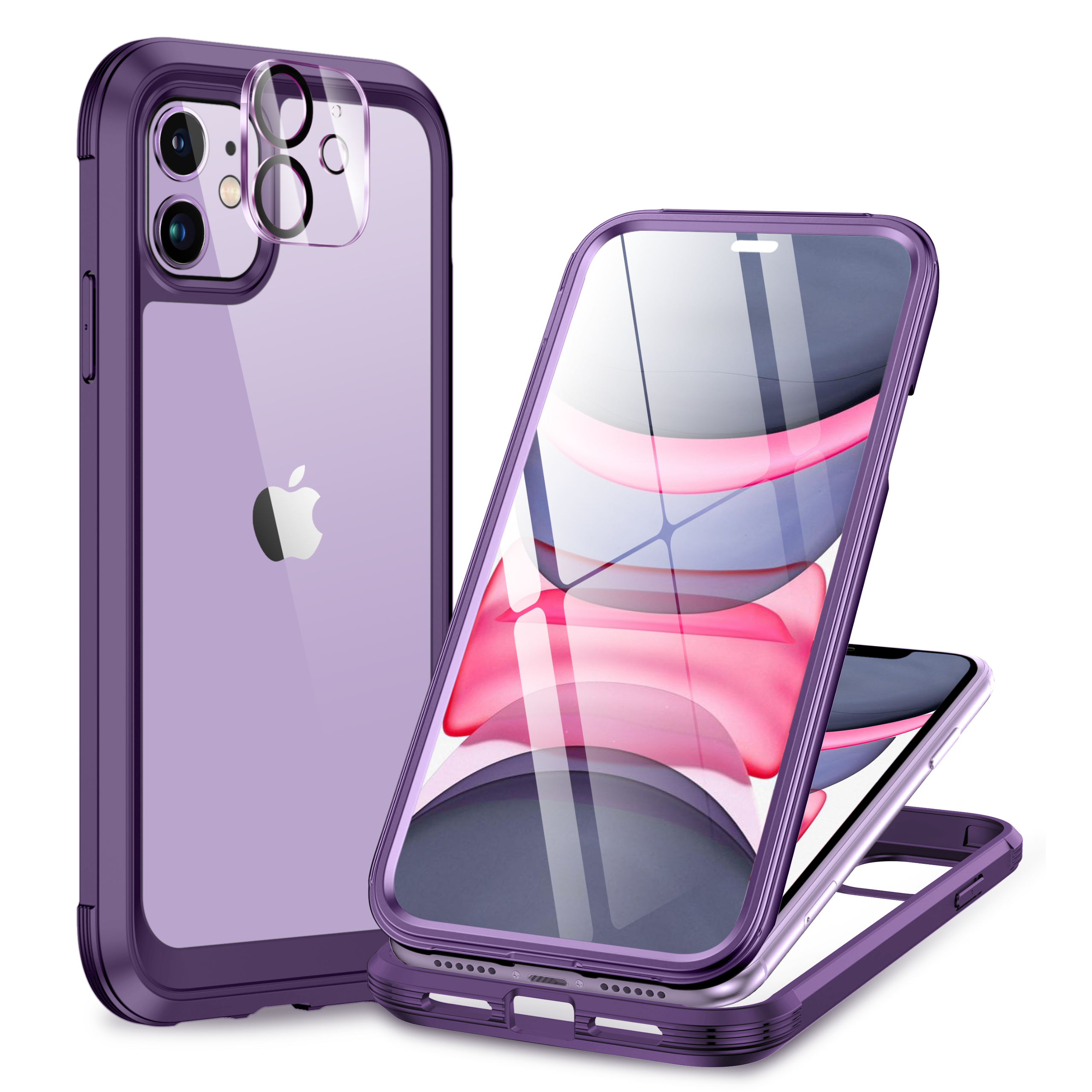 Miracase Glass Series for iPhone 11 Case [with Camera Lens Protector] Full-Body Rugged Bumper Case with Built-in 9H Tempered Glass Screen Protector Compatible with iPhone 11 6.1 inch