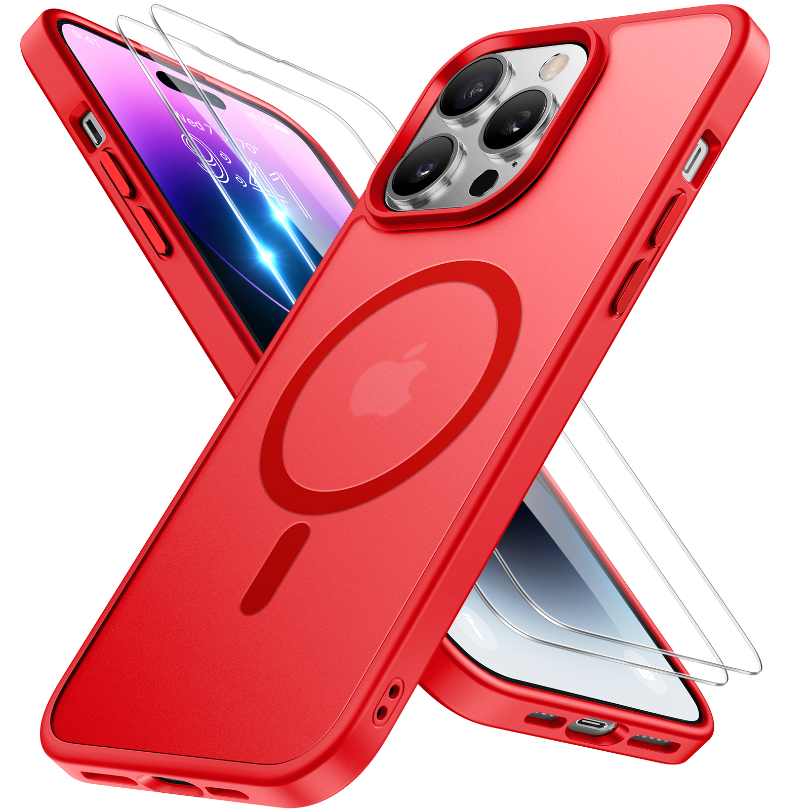 Miracase Magnetic Series for iPhone 14 Pro Case [Compatible with MagSafe] [with 2X Screen Protectors] Military-Grade Protection, Anti-Fingerprint, Slim Phone Case for iPhone 14 Pro