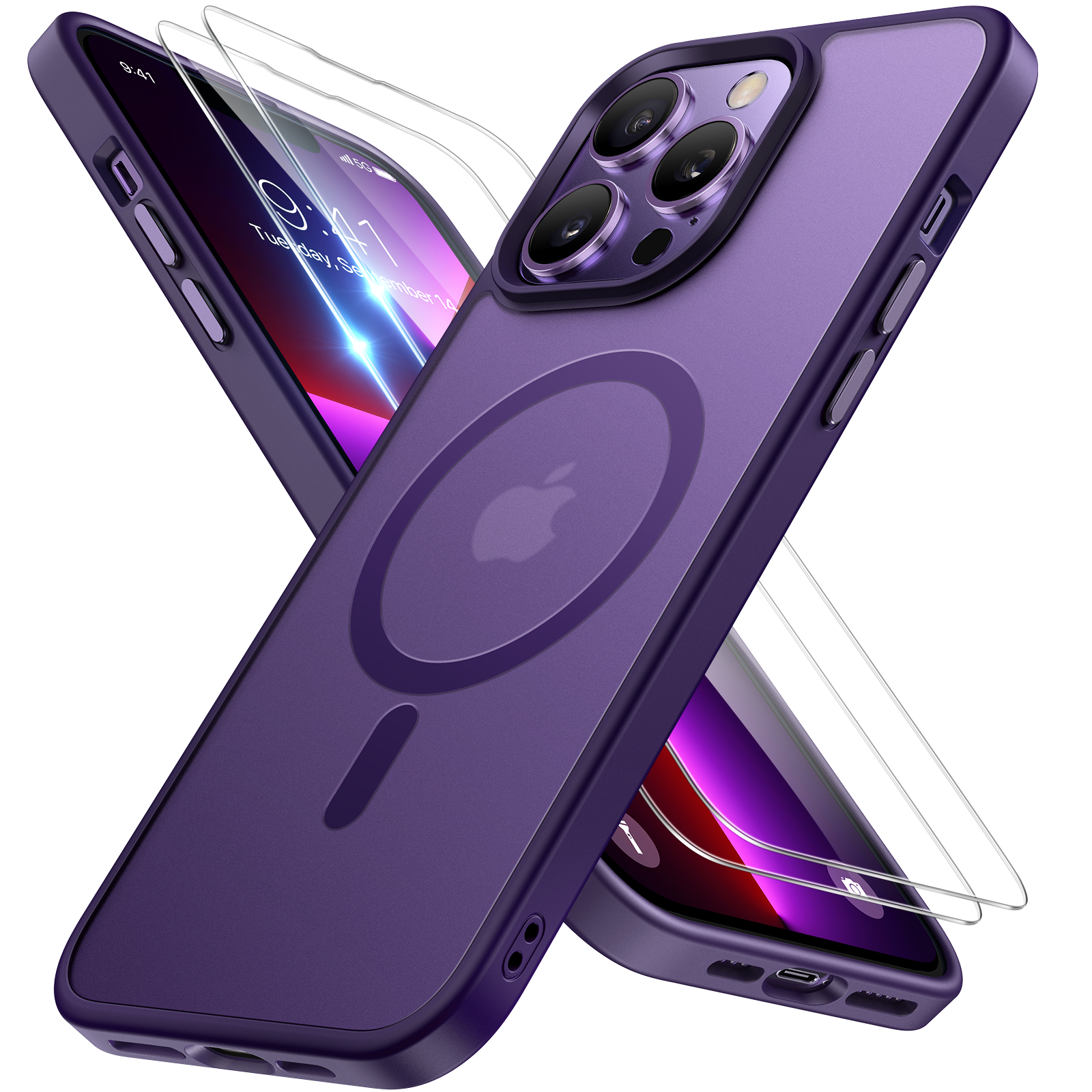 Miracase Magnetic Series for iPhone 13 Pro Max Case [Compatible with MagSafe] [with 2X Screen Protectors] Military-Grade Protection, Anti-Fingerprint, Slim Phone Case for iPhone 13 Pro Max