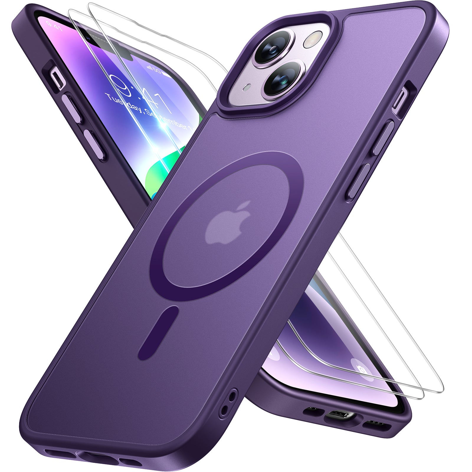 Miracase Magnetic Series for iPhone 14 Case [Compatible with MagSafe] [with 2X Screen Protectors] Military-Grade Protection, Anti-Fingerprint, Slim Design Phone Case for iPhone 14
