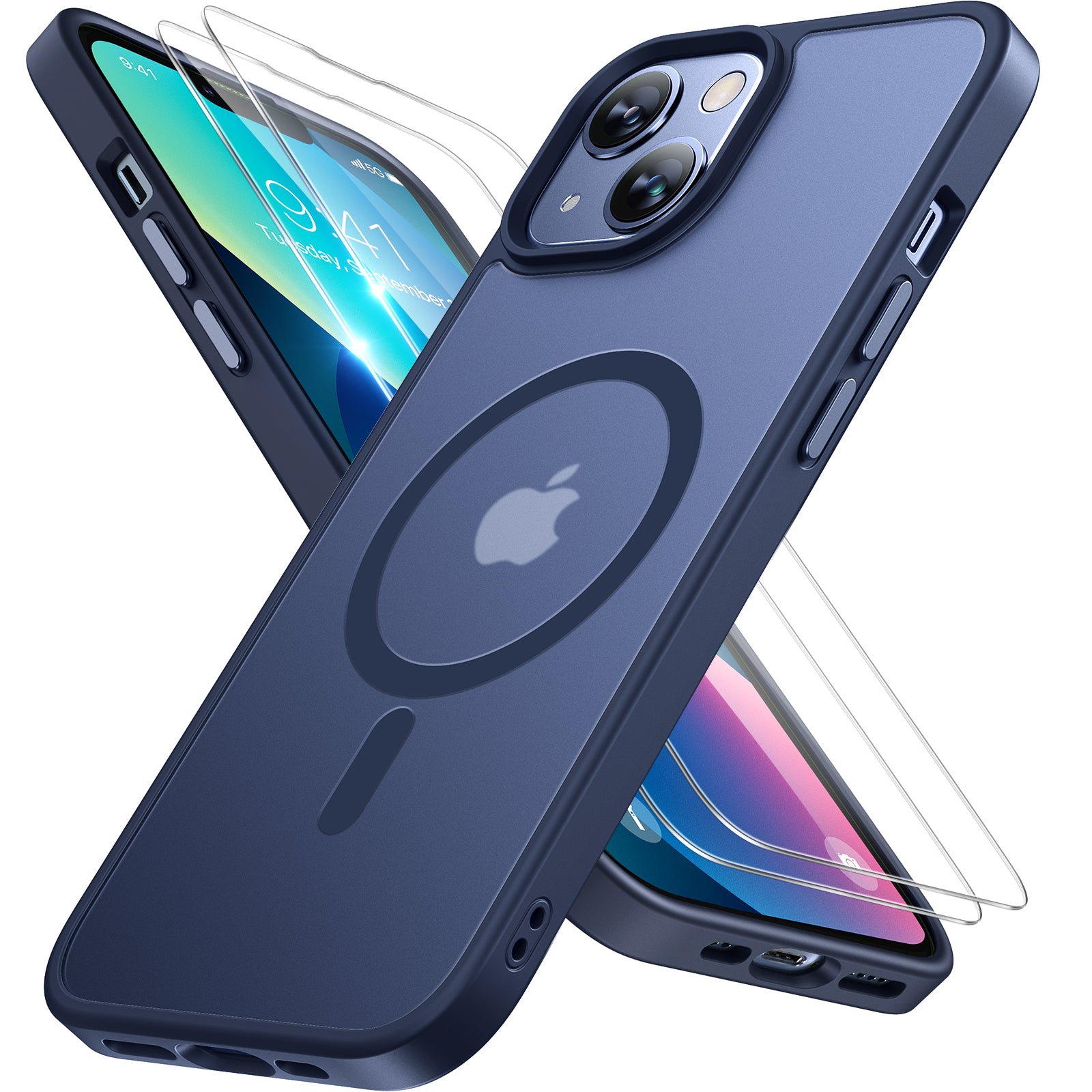 Miracase Magnetic Series for iPhone 13 Case [Compatible with MagSafe] [with 2X Screen Protectors] Military-Grade Protection, Anti-Fingerprint, Slim Design Phone Case for iPhone 13