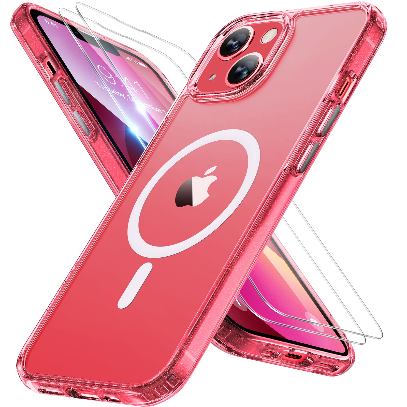 Miracase Magnetic Series for iPhone 13 Case [Compatible with MagSafe] [with 2X Screen Protectors] Military-Grade Protection, Anti-Fingerprint, Slim Design Phone Case for iPhone 13