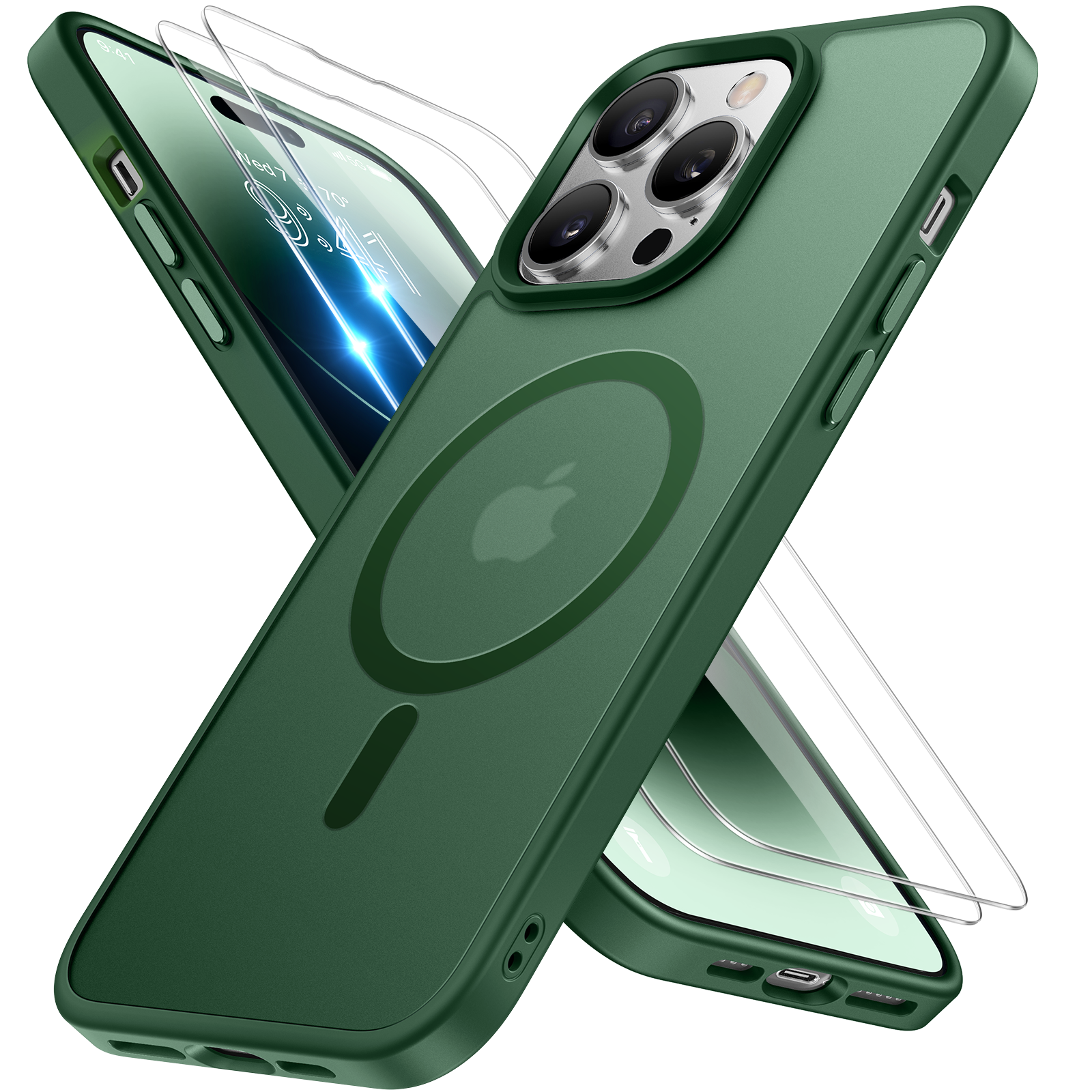 Miracase Magnetic Series for iPhone 14 Pro Case [Compatible with MagSafe] [with 2X Screen Protectors] Military-Grade Protection, Anti-Fingerprint, Slim Phone Case for iPhone 14 Pro