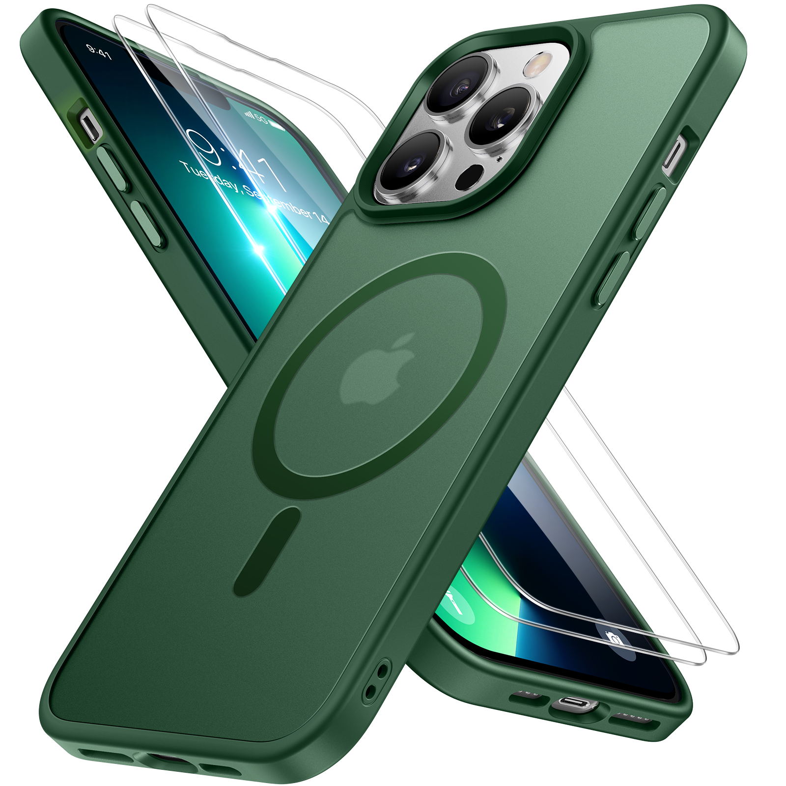 Miracase Magnetic Series for iPhone 13 Pro Max Case [Compatible with MagSafe] [with 2X Screen Protectors] Military-Grade Protection, Anti-Fingerprint, Slim Phone Case for iPhone 13 Pro Max