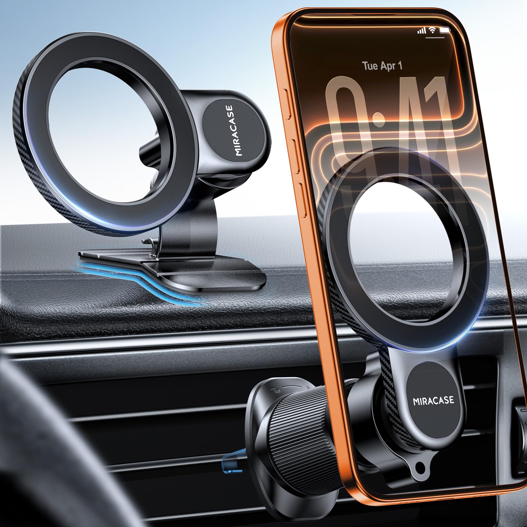 Miracase for MagSafe Car Mount【Won’t Block Vent &20 Strongest Magnets】 Magnetic Phone Holder for Car Phone Holder Mount Dash for Car Accessories for Women Men for iPhone 17 Pro Max Air 16 15 14 13 12