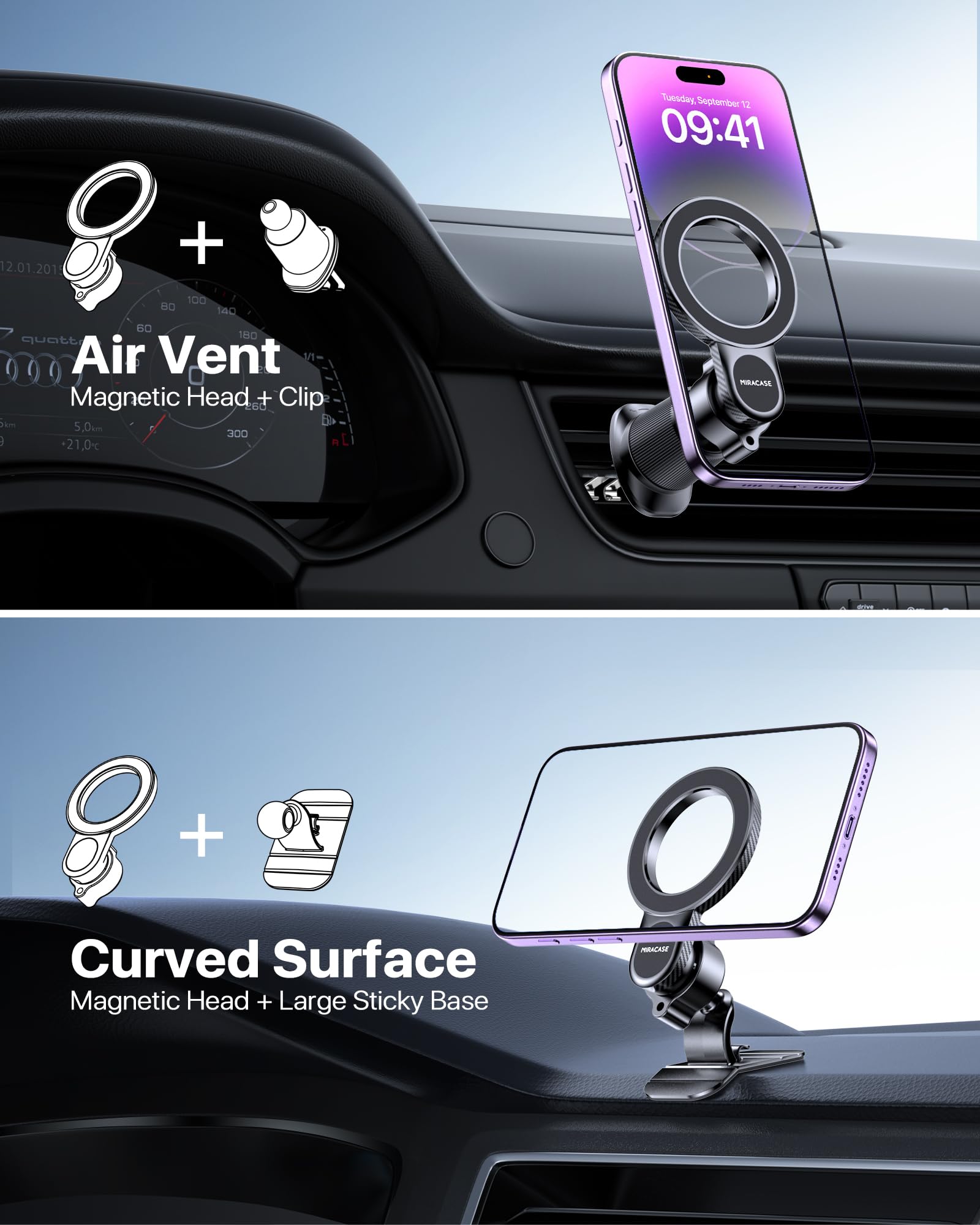 Miracase for MagSafe Car Mount【Won’t Block Vent &20 Strongest Magnets】 Magnetic Phone Holder for Car Phone Holder Mount Dash for Car Accessories for Women Men for iPhone 17 Pro Max Air 16 15 14 13 12