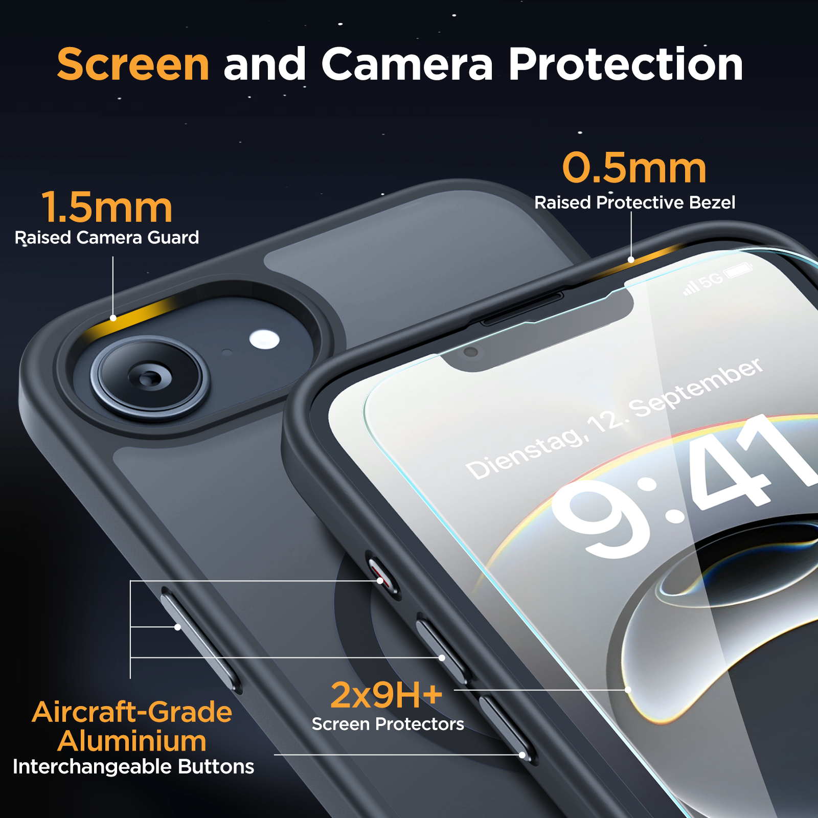 Miracase for iPhone 16e case & iPhone 17e Case for MagSafe [with 2×9H+ Screen Protectors] TOP Military-Grade Protection Shockproof with Velvet Touch for iPhone 16e/17e Phone Case 6.1", Matte Black