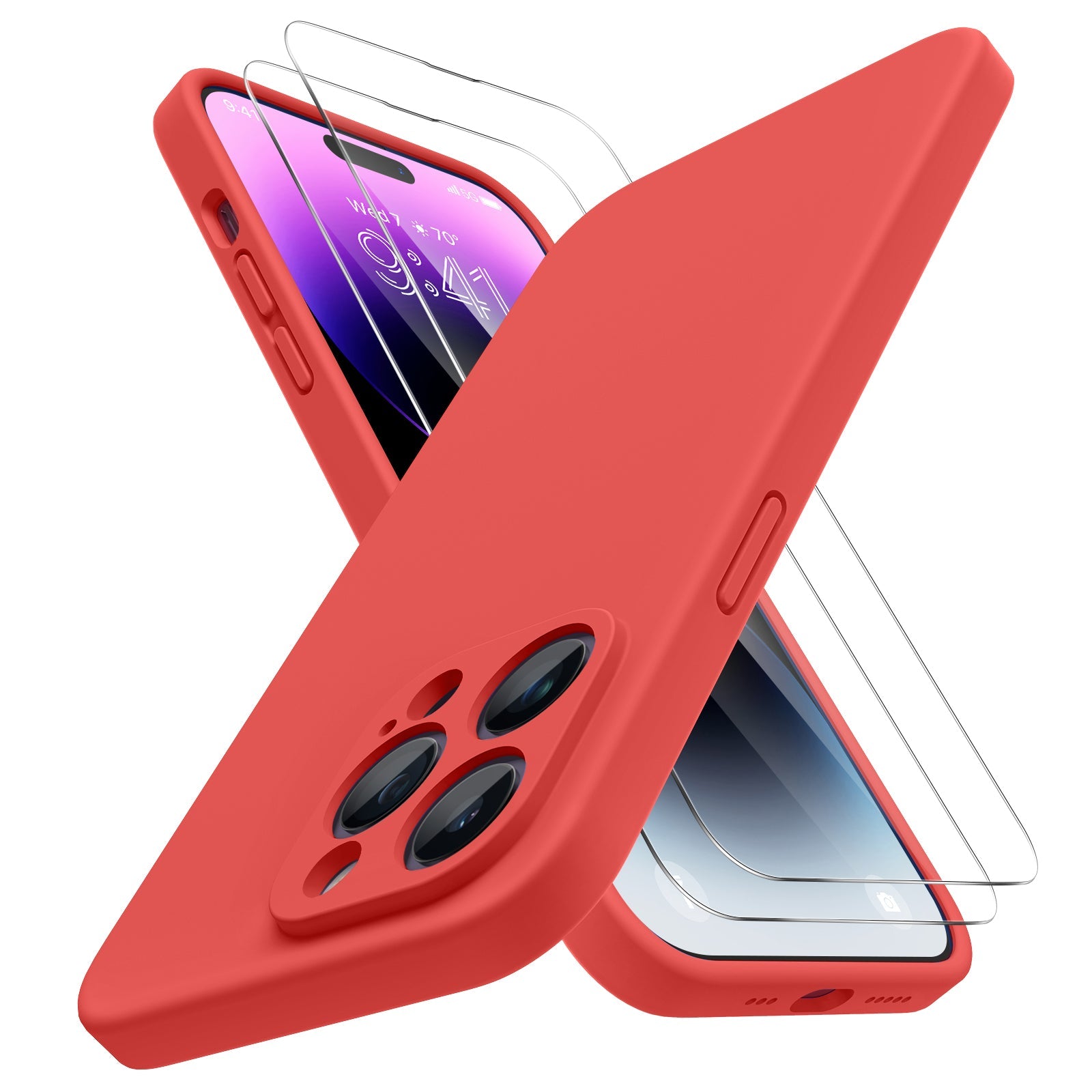 CELLBOX Carcasa Silicona con Protector de Cámara para iPhone 14 Pro Max -  Roja