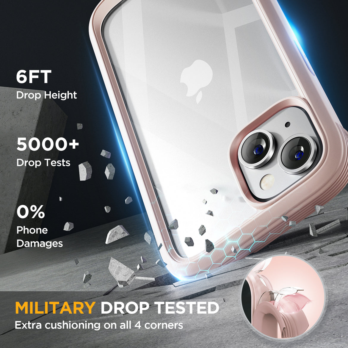 Miracase Glass Series Designed for iPhone 14 Case 6.1 inch, 2022 Upgrade Full-Body Clear Bumper Case with Built-in 9H Tempered Glass Screen Protector and 2 Pcs Camera Lens Protector
