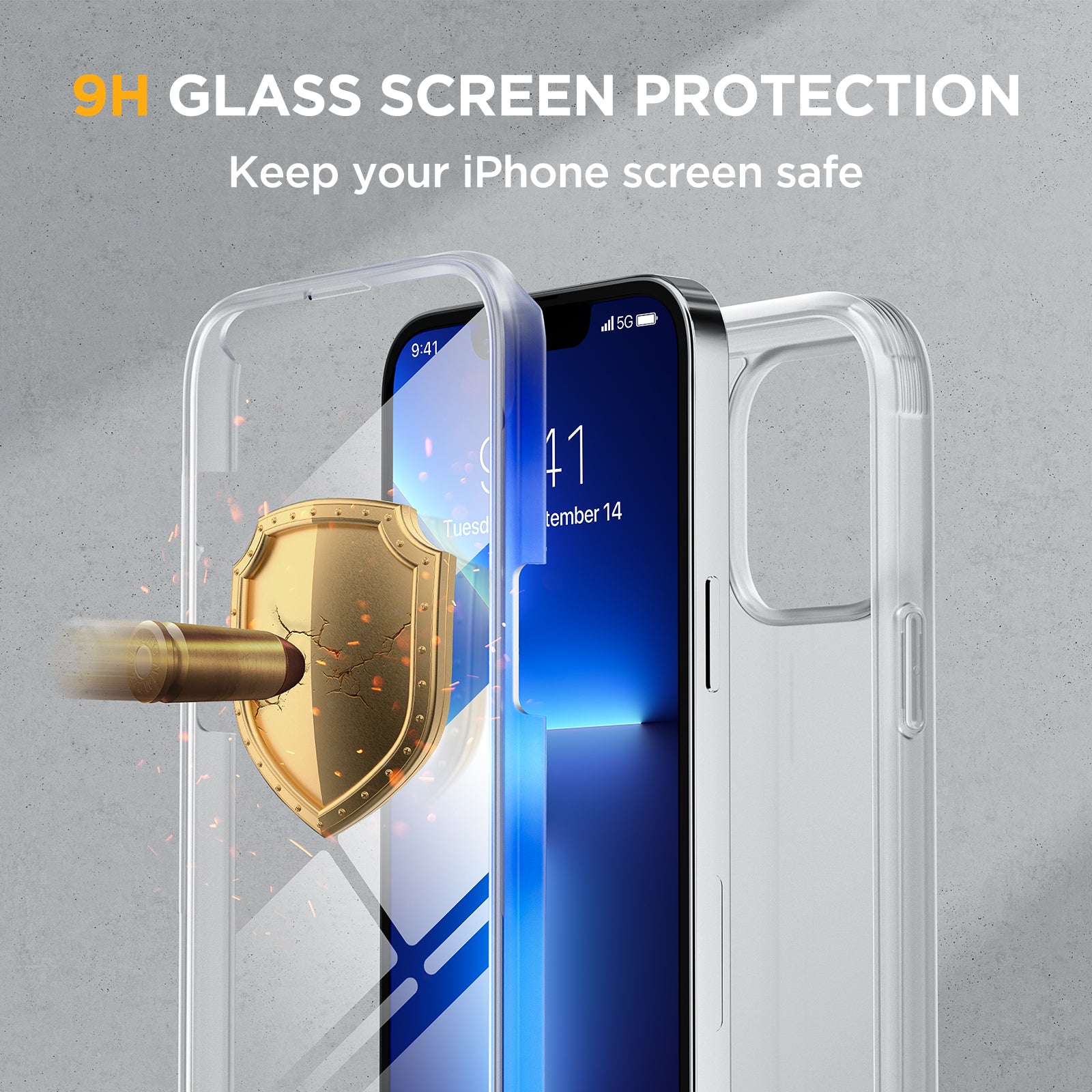 Miracase Glass iPhone 13 Pro Case 6.1 inch, 2022 New Full-Body Clear Bumper Case with Built-in 9H Tempered Glass Screen Protector for iPhone 13 Pro