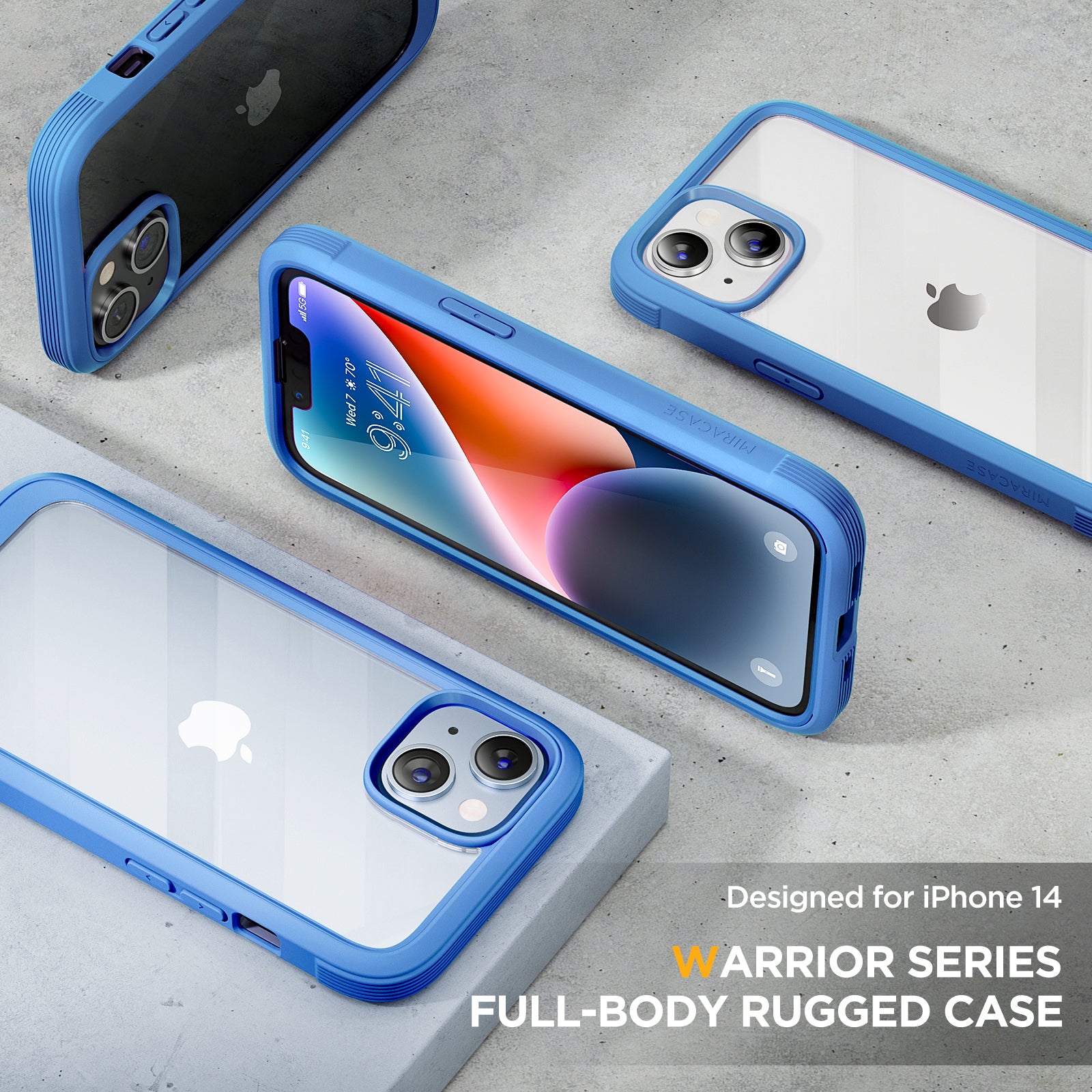 Miracase Glass Series Designed for iPhone 14 Case 6.1 inch, 2022 Upgrade Full-Body Clear Bumper Case with Built-in 9H Tempered Glass Screen Protector and 2 Pcs Camera Lens Protector