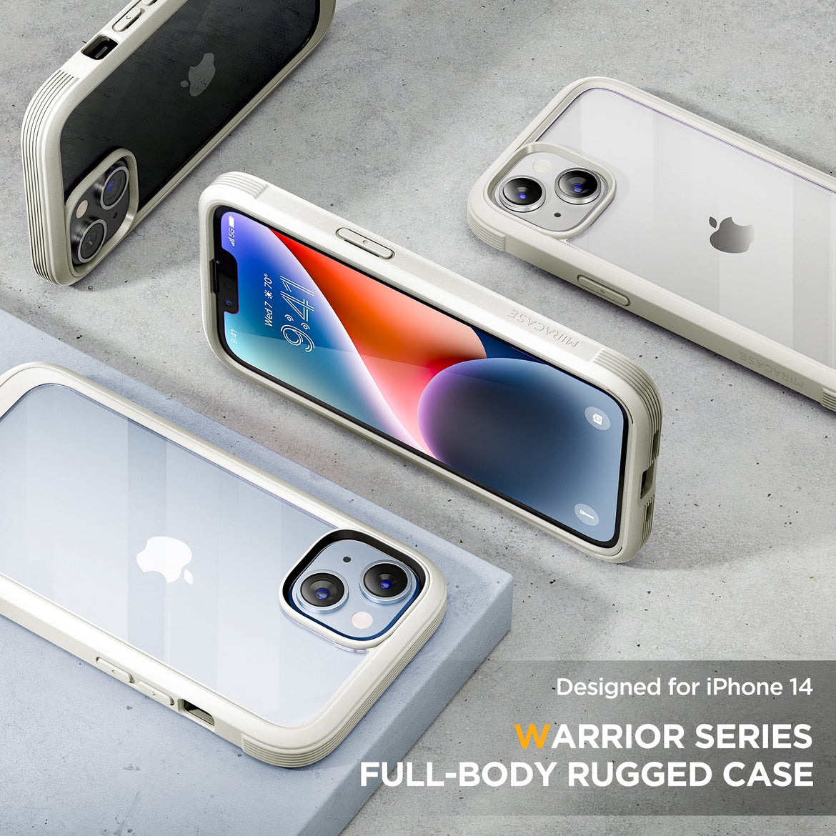 Miracase Glass Series Designed for iPhone 14 Plus Case 6.7 inch, 2022 Upgrade Full-Body Clear Bumper Case with Built-in 9H Tempered Glass Screen Protector and 2 Pcs Camera Lens Protector