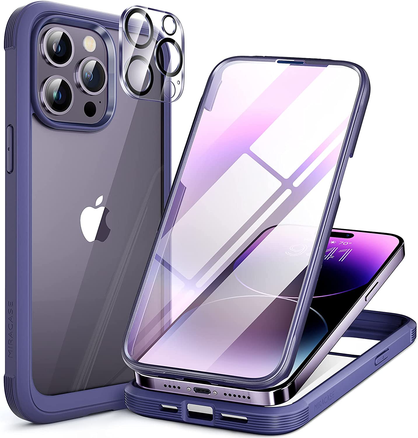 Miracase Glass Series Designed for iPhone 14 Pro Case 6.1 Inch, [2022 Newest] Full-Body Bumper Case with Built-in 9H Tempered Glass Screen Protector, with 2 Pcs Camera Lens Protectors