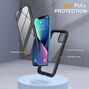 Phone Case with Glass Screen Protector for iPhone 13-Black
