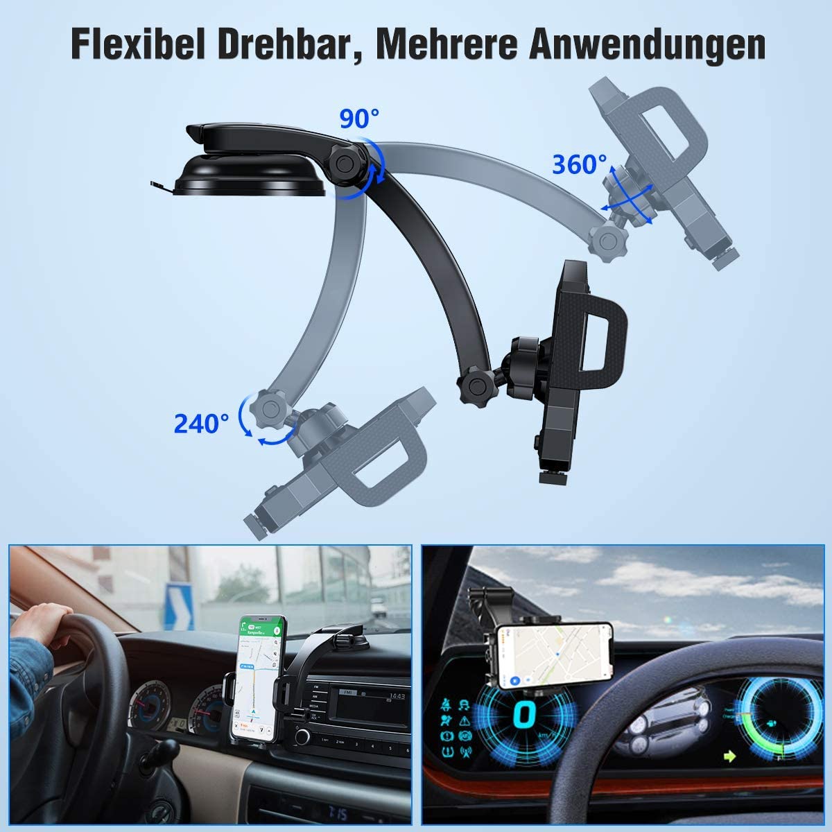 Miracase mobile phone holder car mobile phone holder for the car with suction cup Universal car smartphone holder dashboard mobile phone holder for iPhone SE 2020/11 / Samsung S20 / S10 / Note10
