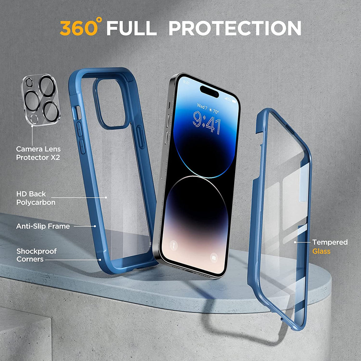 Miracase Glass Series Designed for iPhone 14 Pro Max Case 6.7 Inch, [2022 Newest] Full-Body Bumper Case with Built-in 9H Tempered Glass Screen Protector, with 2 Pcs Camera Lens Protectors