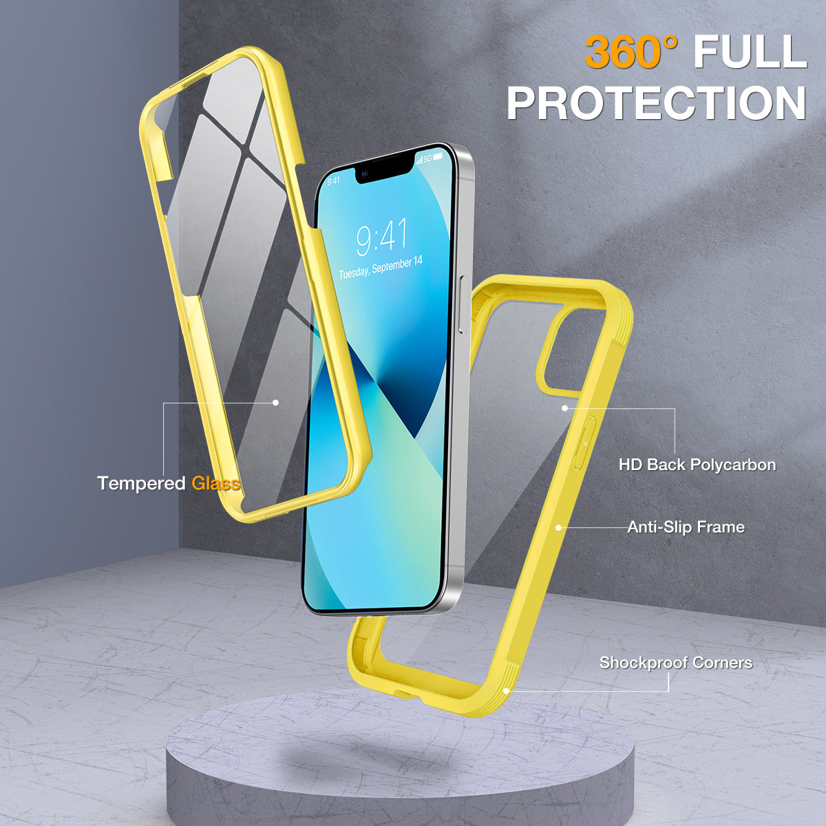 Miracase Compatible with iPhone 13 case 6.1 inch, [Glass Instead Plastic] with Built-in 9H Tempered Glass Screen Protector for iPhone 13,2021 Upgrade Full-Body Glass Clear Case