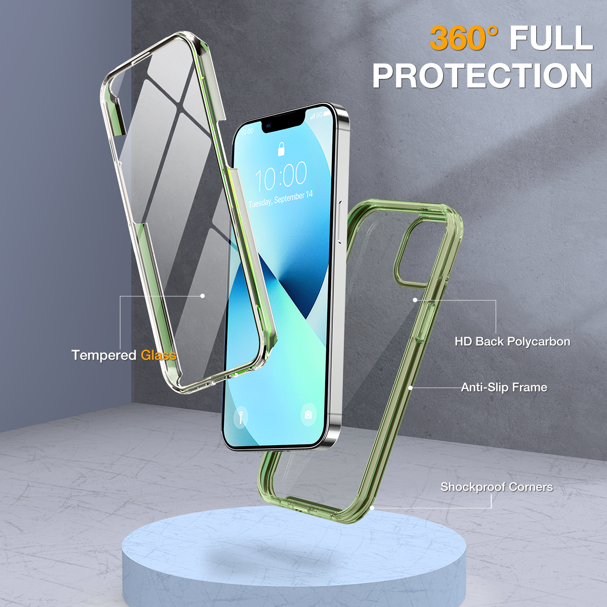 Miracase Compatible with iPhone 13 case 6.1 inch, [Glass Instead Plastic] with Built-in 9H Tempered Glass Screen Protector for iPhone 13,2021 Upgrade Full-Body Glass Clear Case