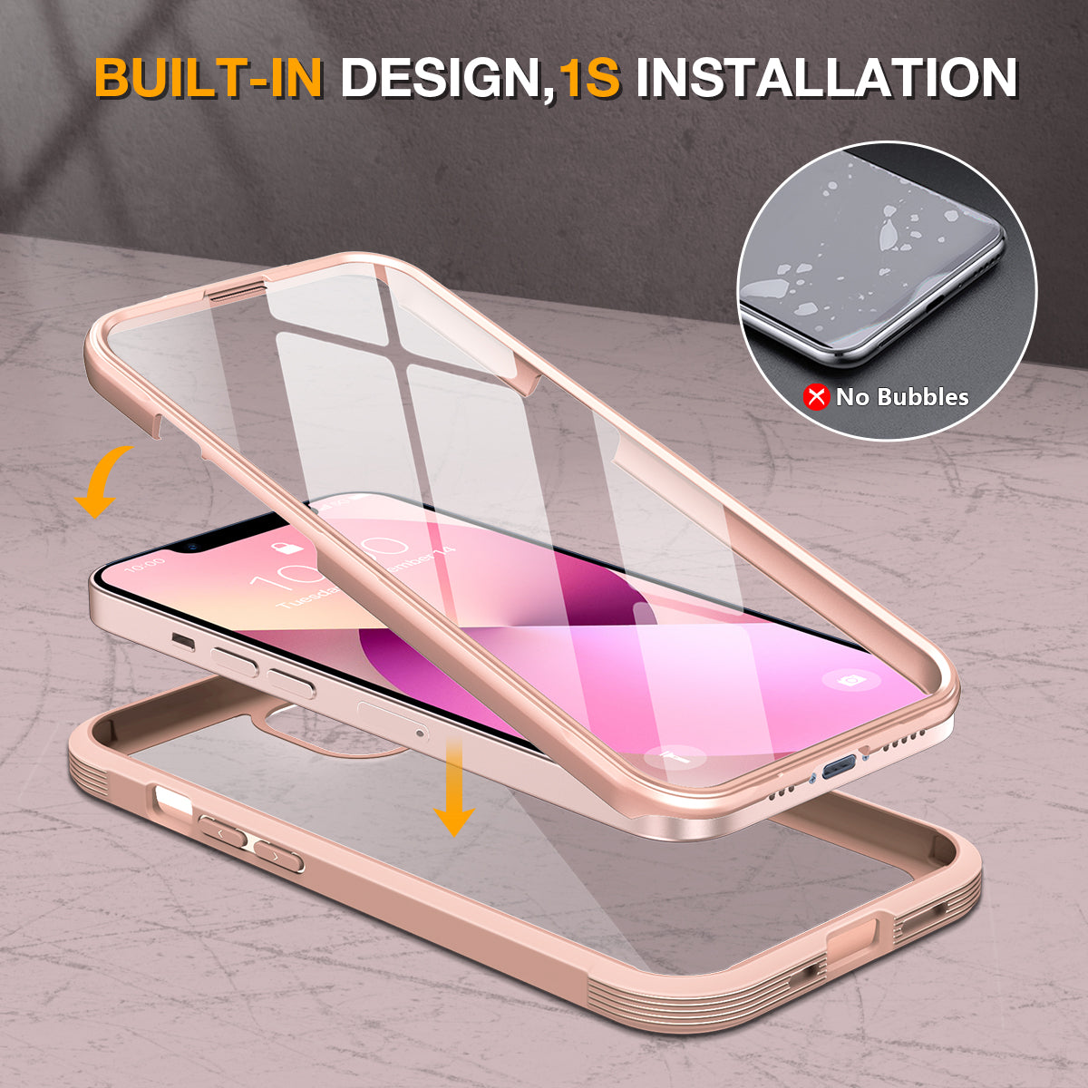 Phone Case with Glass Screen Protector for iPhone 13-Pink