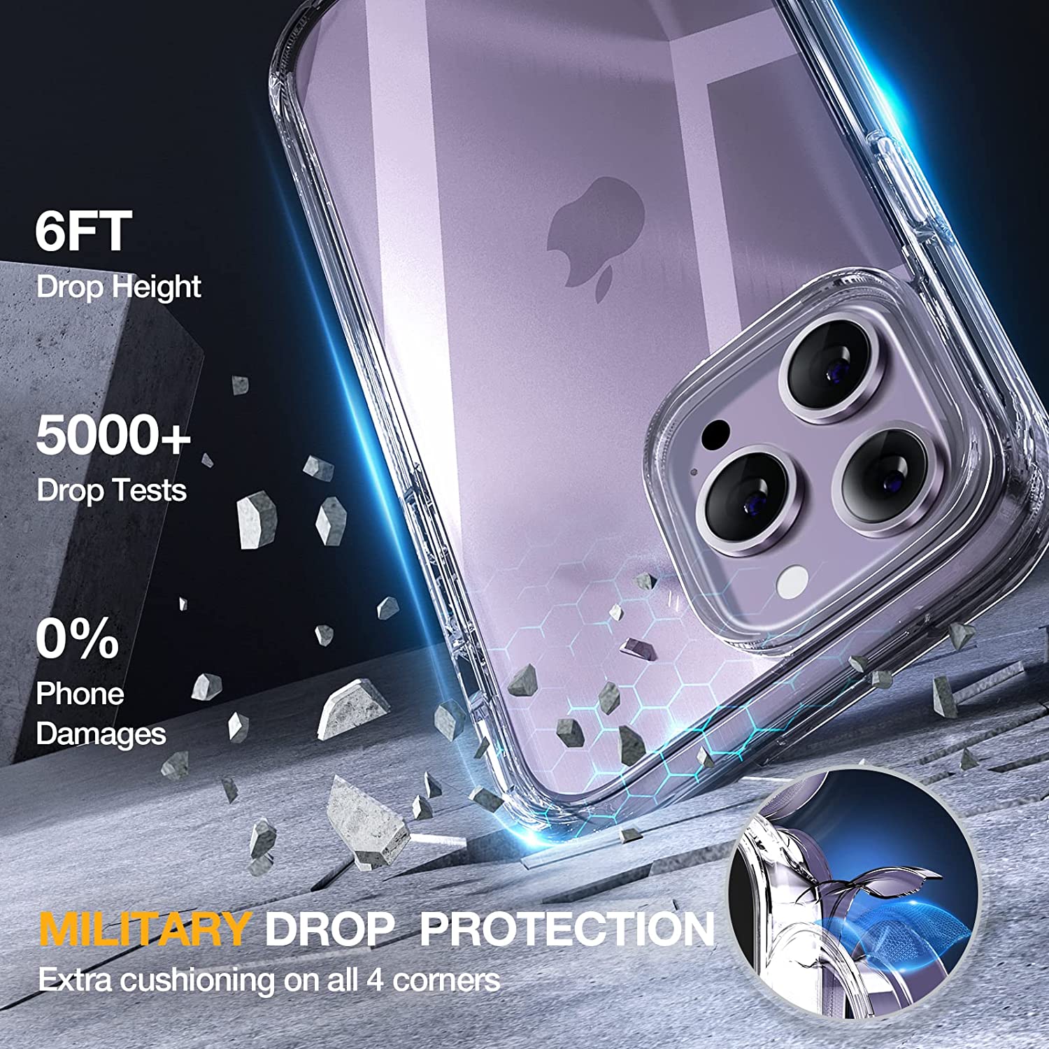Pack iPhone 14 Pro Max avec 3 Protection d'écran + 3 Film protection caméra  + Coque Bumper