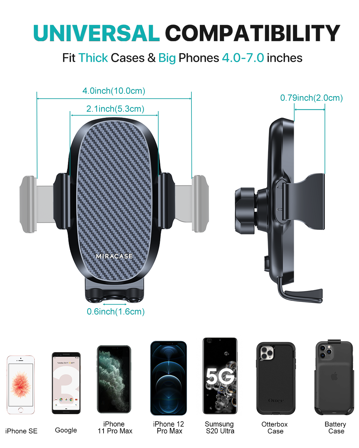 Miracase Military-Grade Universal Cell Phone Holder for Car,[Ultra-Stable& Strong Suction] Hands Free Dashboard Windshield Air Vent Car Phone Holder Mount Fit for All Mobile Phones