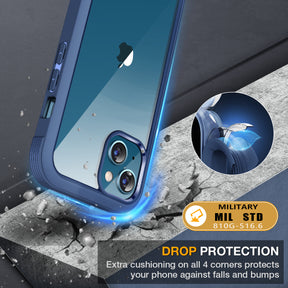 Phone Case with Glass Screen Protector for iPhone 13-Blue