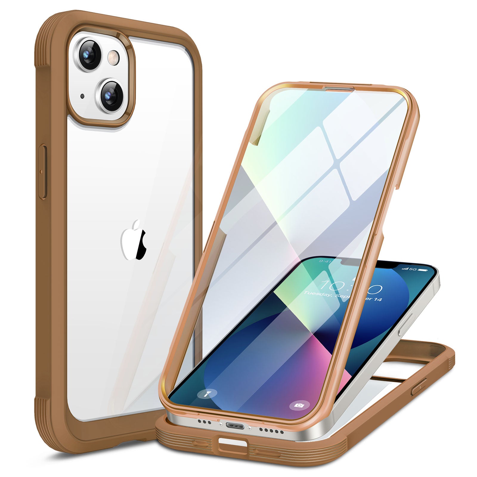 Miracase Compatible with iPhone 13 case 6.1 inch, [Glass Instead Plastic] with Built-in 9H Tempered Glass Screen Protector for iPhone 13,2021 Upgrade Full-Body Glass Clear Case