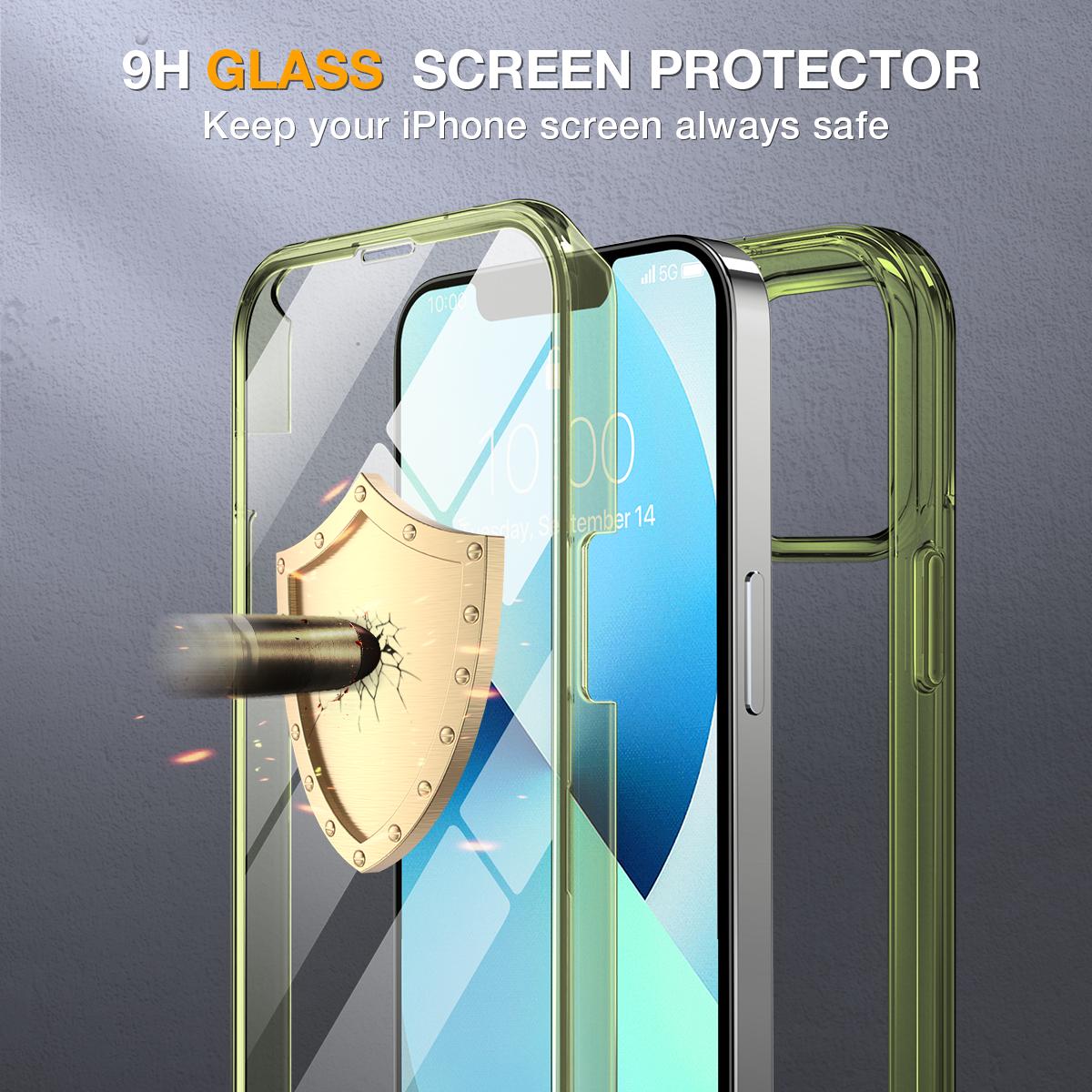 Miracase Compatible with iPhone 13 case 6.1 inch, [Glass Instead Plastic] with Built-in 9H Tempered Glass Screen Protector for iPhone 13,2021 Upgrade Full-Body Glass Clear Case