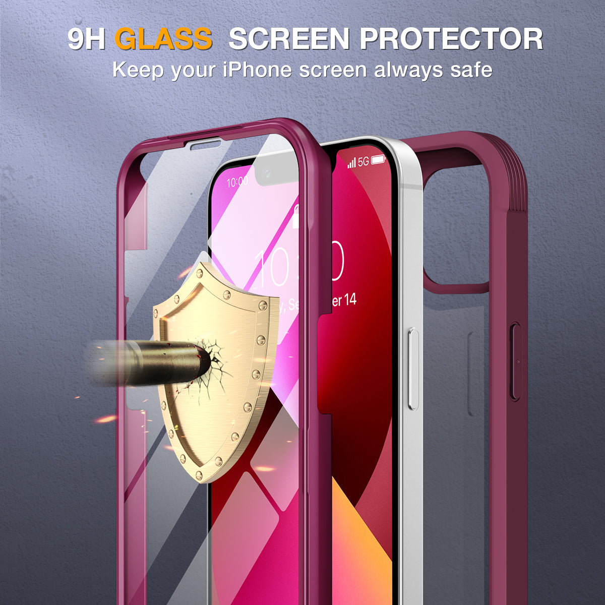 Miracase Compatible with iPhone 13 case 6.1 inch, [Glass Instead Plastic] with Built-in 9H Tempered Glass Screen Protector for iPhone 13,2021 Upgrade Full-Body Glass Clear Case