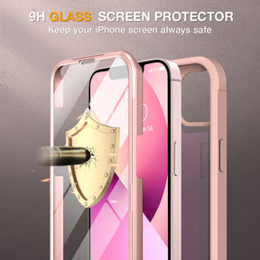 Phone Case with Glass Screen Protector for iPhone 13-Pink