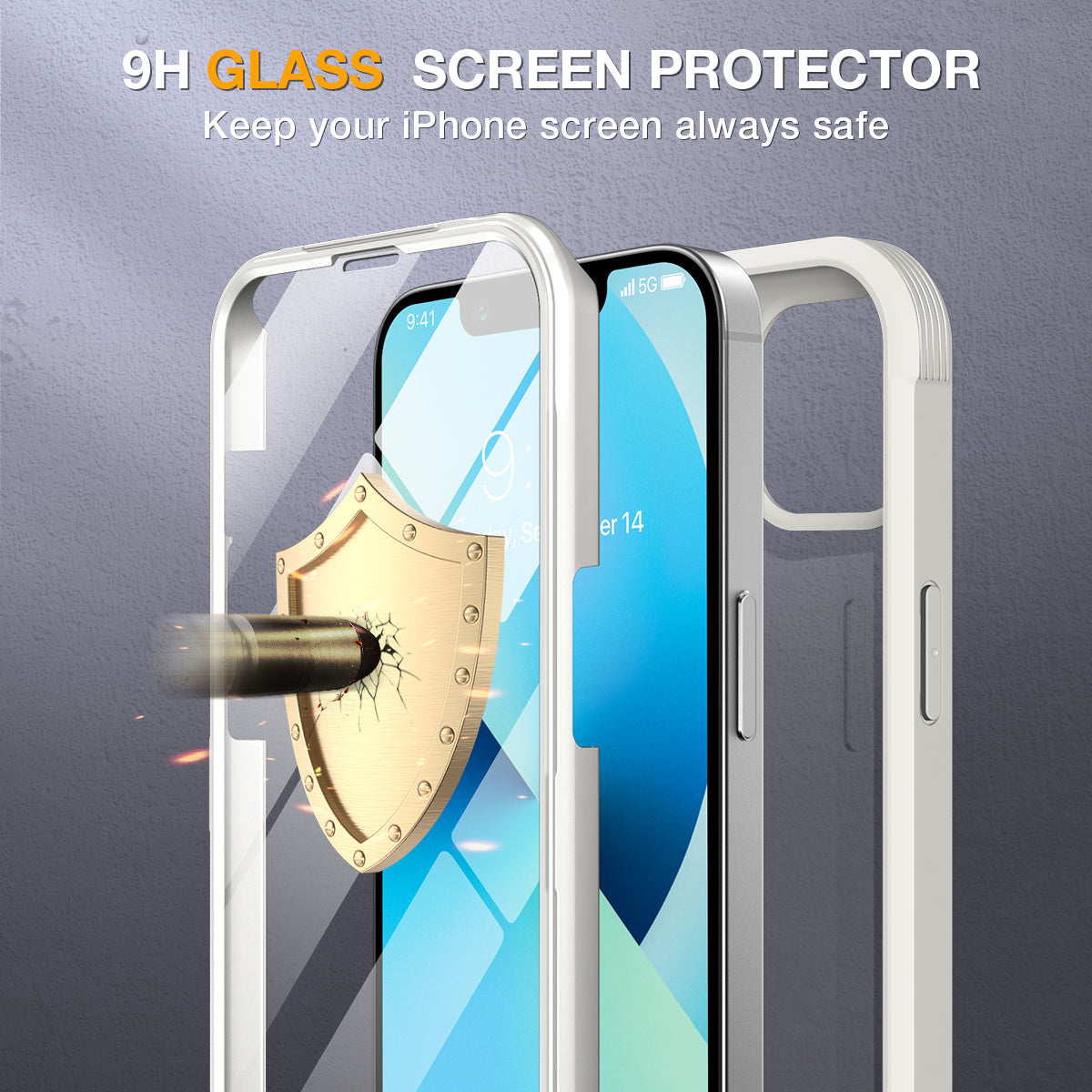 Miracase Compatible with iPhone 13 case 6.1 inch, [Glass Instead Plastic] with Built-in 9H Tempered Glass Screen Protector for iPhone 13,2021 Upgrade Full-Body Glass Clear Case